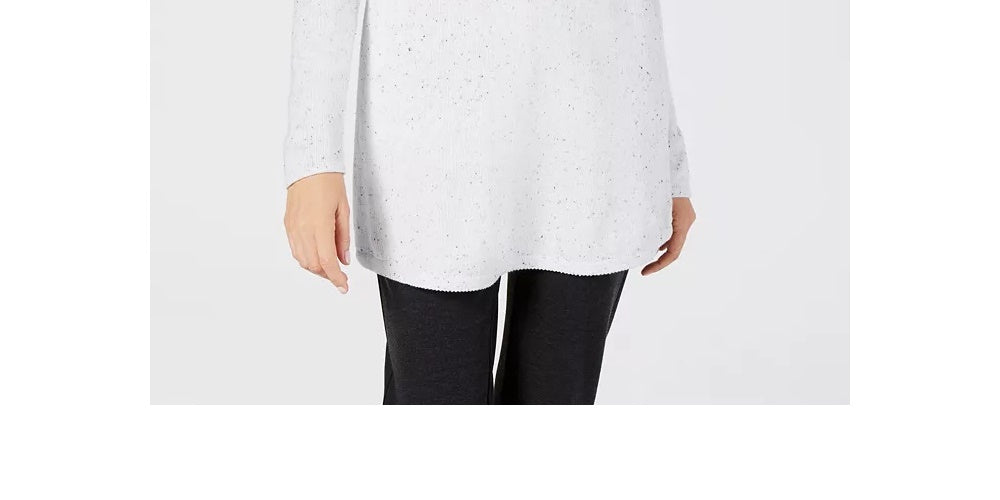 Karen Scott Suéter túnica feminino pequeno com bainha curva, bege escuro, tamanho médio