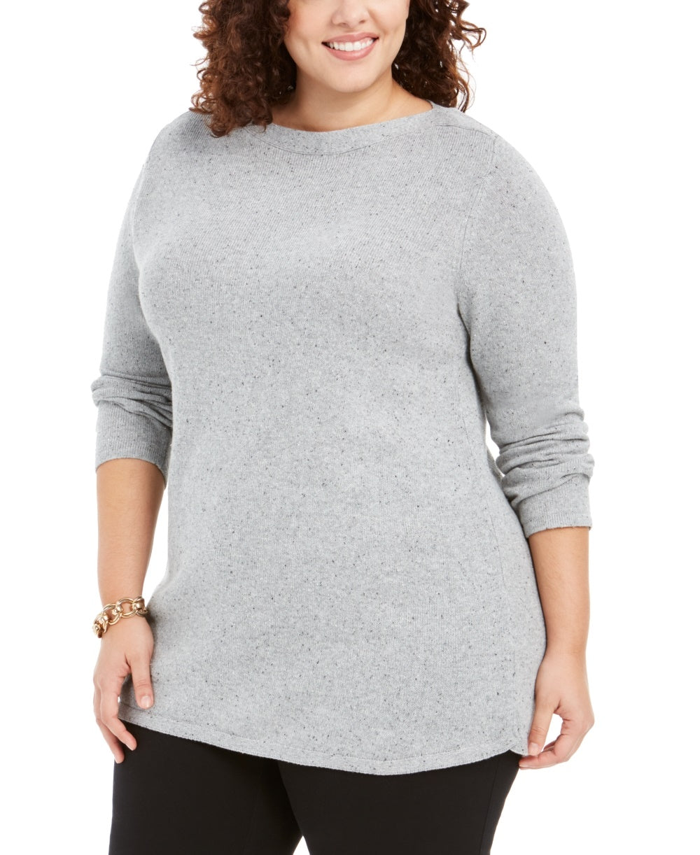 Túnica feminina Karen Scott Plus Size com bainha curva, cinza 0X