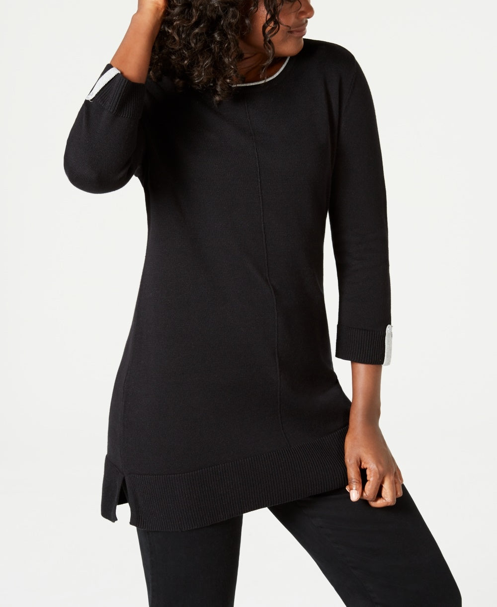 Suéter de algodão feminino Karen Scott, preto, tamanho grande