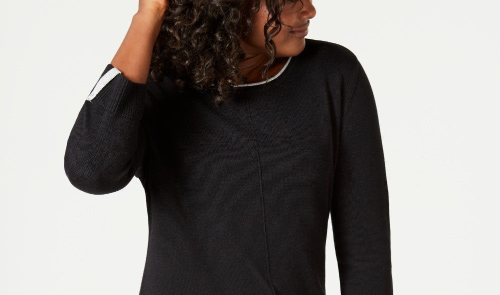 Suéter de algodão feminino Karen Scott, preto, tamanho grande