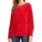 Karen Scott Suéter Feminino Gola Canoa Chenille Vermelho Brilhante Tamanho XS