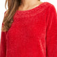 Karen Scott Suéter Feminino Gola Canoa Chenille Vermelho Brilhante Tamanho XS