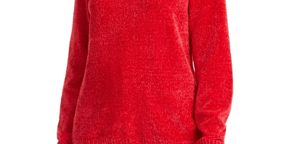 Karen Scott Suéter Feminino Gola Canoa Chenille Vermelho Brilhante Tamanho XS
