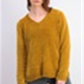 Blusa feminina Karen Scott com decote em V e manga comprida mesclada, tamanho pequeno e médio, dourada