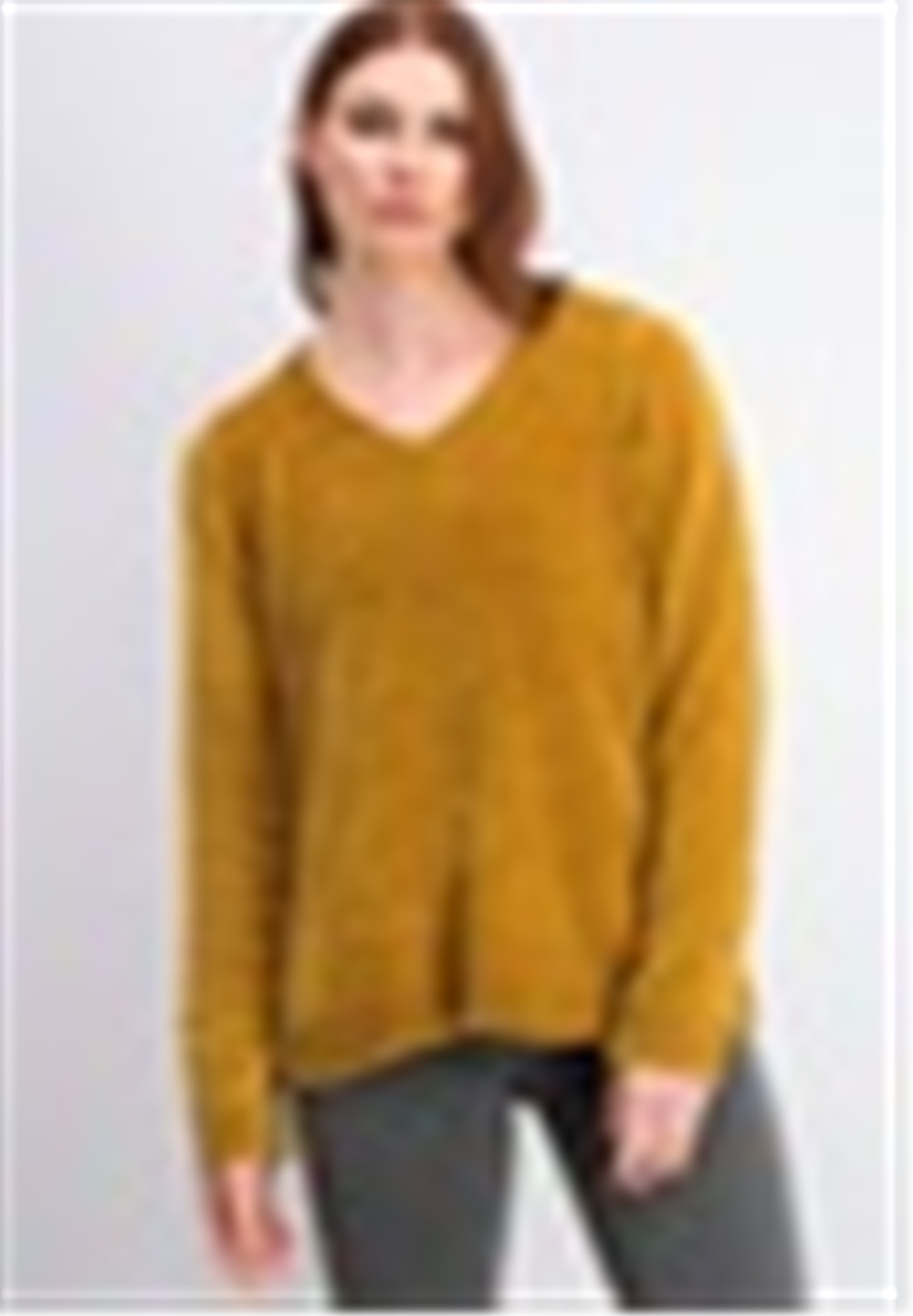 Blusa feminina Karen Scott com decote em V e manga comprida mesclada, tamanho pequeno e médio, dourada