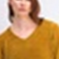 Blusa feminina Karen Scott com decote em V e manga comprida mesclada, tamanho pequeno e médio, dourada