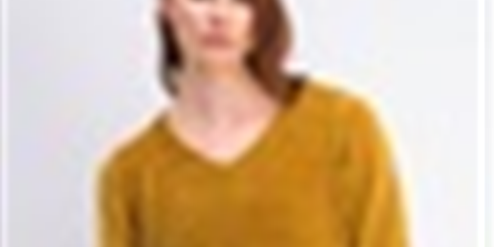 Blusa feminina Karen Scott com decote em V e manga comprida mesclada, tamanho pequeno e médio, dourada