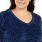 Karen Scott Suéter Feminino Plus Size Gola V Chenille Azul Escuro Tamanho 2X