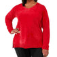 Karen Scott Suéter Feminino Plus Chenille Gola V Vermelho Tamanho 1X