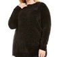 Karen Scott Suéter Feminino Plus Size Chenille Gola Dividida Preto Tamanho 3X