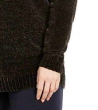 Karen Scott Suéter Feminino Plus Size Chenille Gola Dividida Preto Tamanho 3X