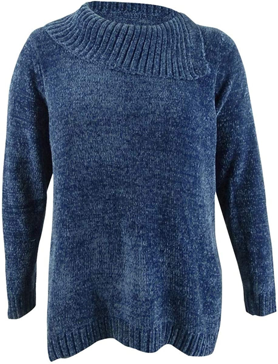 Karen Scott Suéter Feminino Plus Size Chenille Gola Dividida Azul Escuro Tamanho 3X
