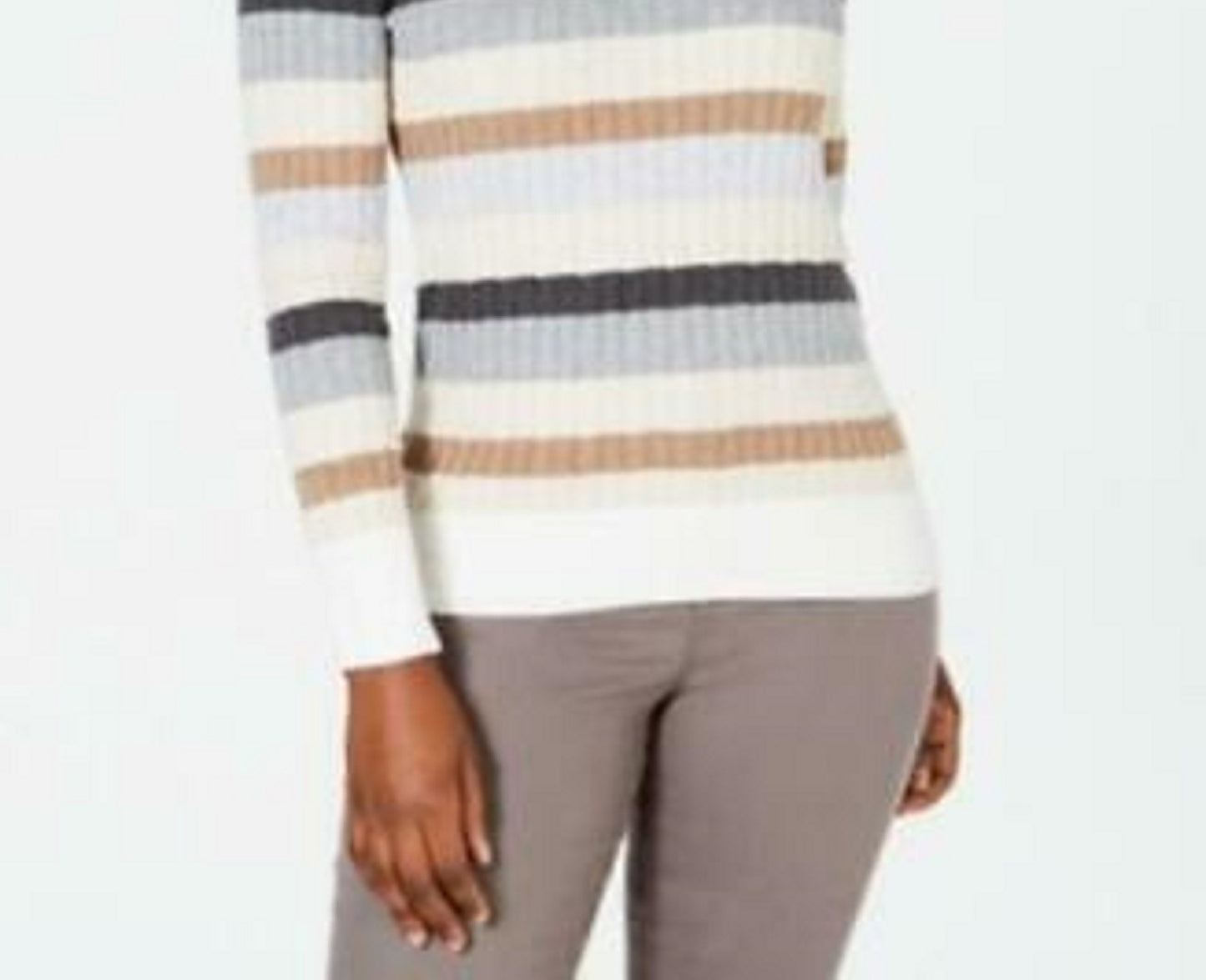 Karen Scott Suéter feminino listrado de algodão tricotado, tamanho pequeno, marrom