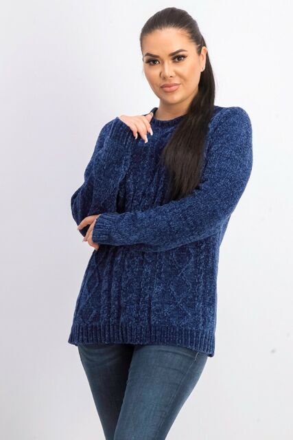 Karen Scott Suéter Feminino de Tricô em Chenille Azul Tamanho P