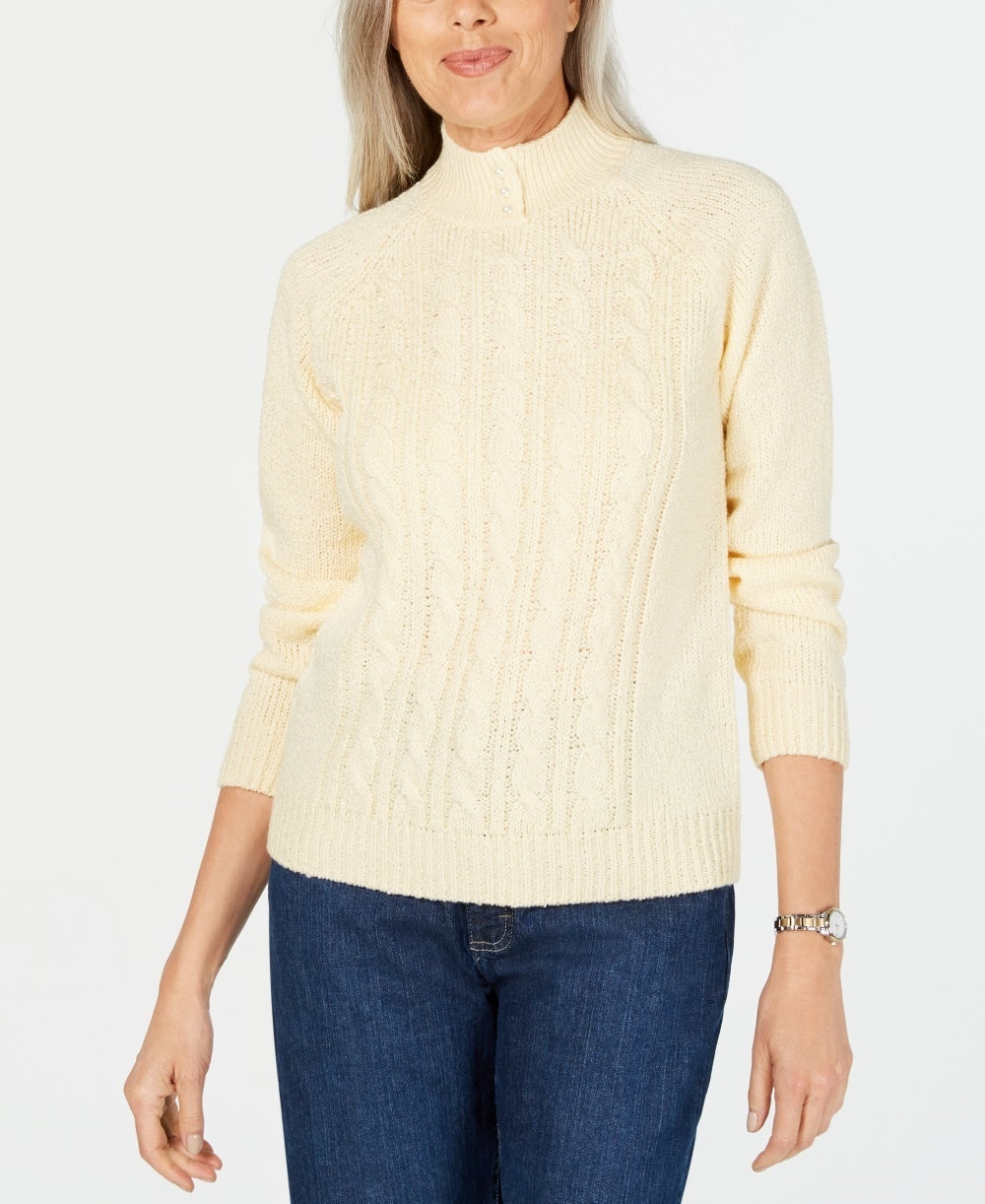 Karen Scott Suéter Feminino Petite Cable-Knit Amarelo Petite Pequeno