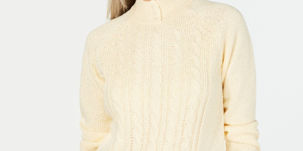 Karen Scott Suéter Feminino Petite Cable-Knit Amarelo Petite Pequeno