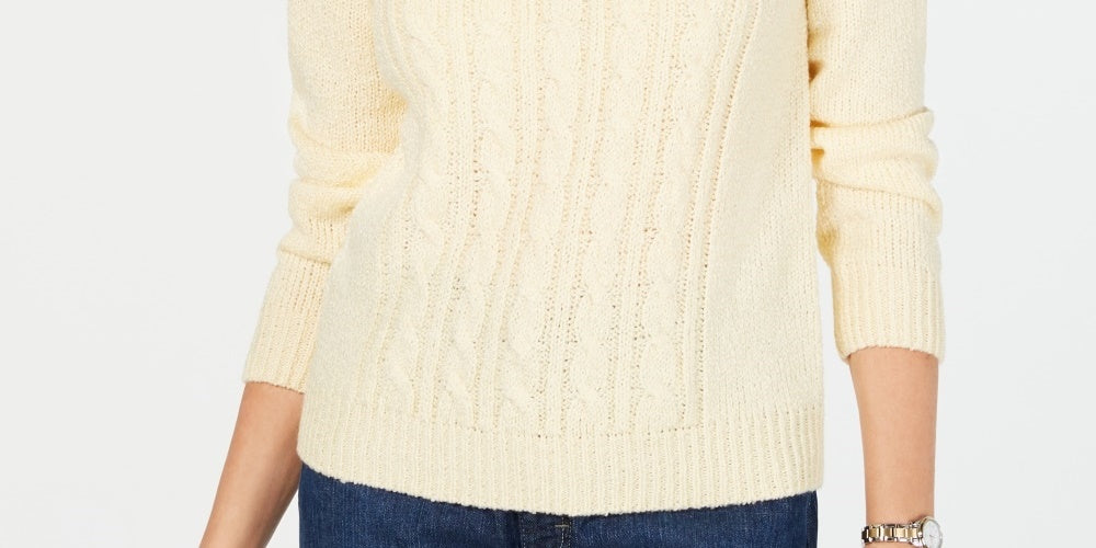 Karen Scott Suéter Feminino Petite Cable-Knit Amarelo Petite Pequeno