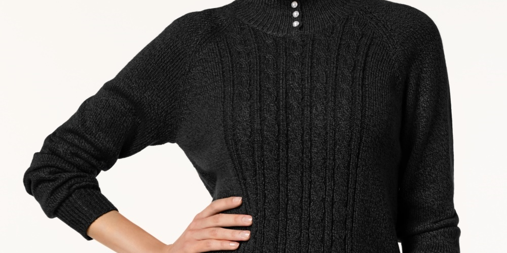 Karen Scott Suéter Feminino de Tricô com Gola Falsa Preto Tamanho Pequeno X-Grande