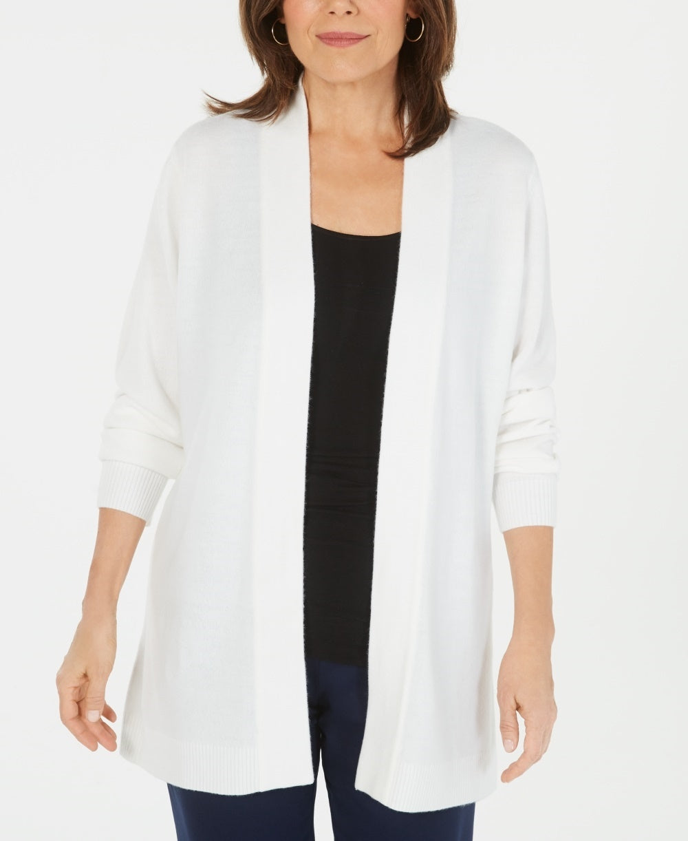 Karen Scott Cardigan Feminino Manga Longa Frente Aberta Branco Tamanho Médio