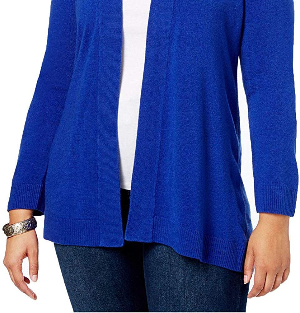 Karen Scott Cardigan feminino plus size com frente aberta, azul, tamanho 0X