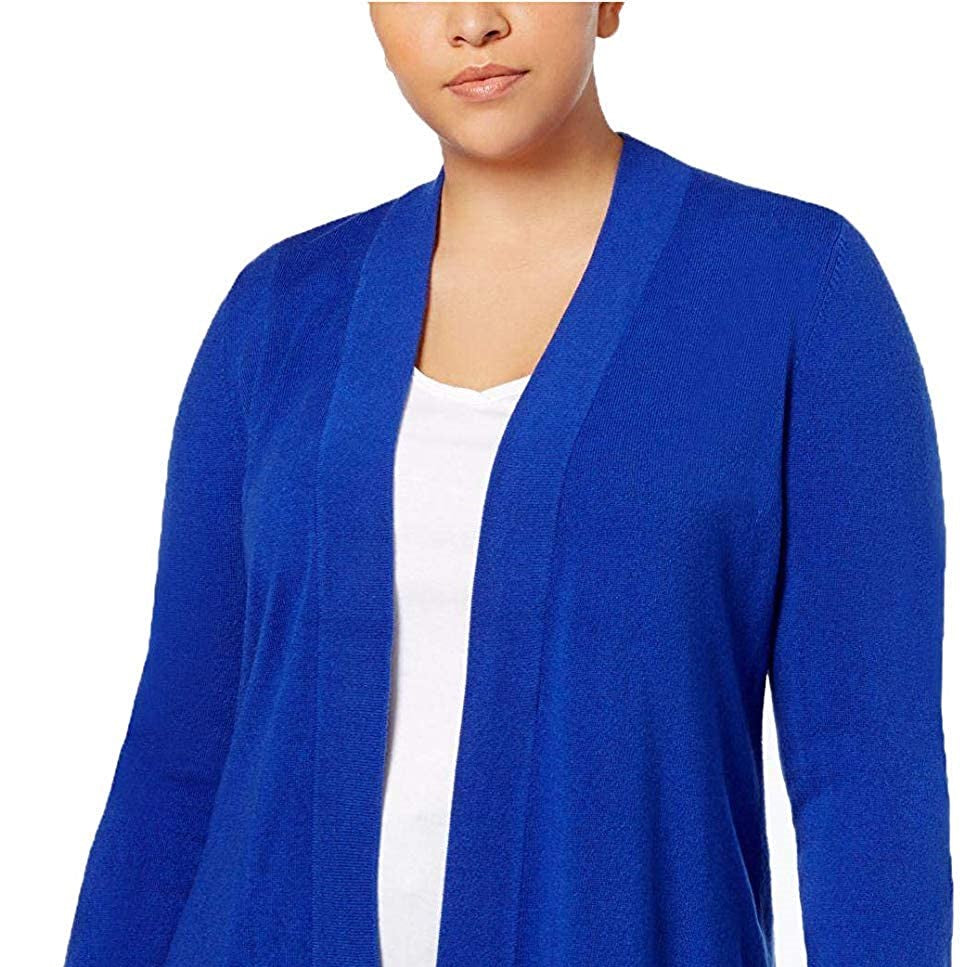 Karen Scott Cardigan feminino plus size com frente aberta, azul, tamanho 0X