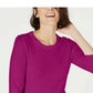 Camiseta feminina lisa com manga 3/4 Maison Jules, rosa, tamanho grande