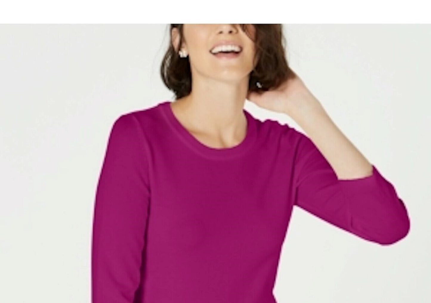 Camiseta feminina lisa com manga 3/4 Maison Jules, rosa, tamanho grande