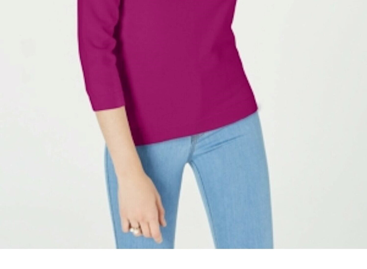 Camiseta feminina lisa com manga 3/4 Maison Jules, rosa, tamanho grande