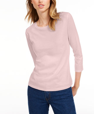 Maison Jules Women's 3/4 Sleeve Solid T-Shirt Pink Size Small