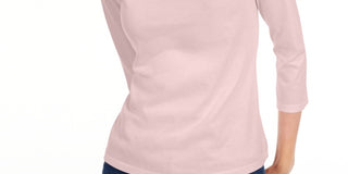Maison Jules Women's 3/4 Sleeve Solid T-Shirt Pink Size Small