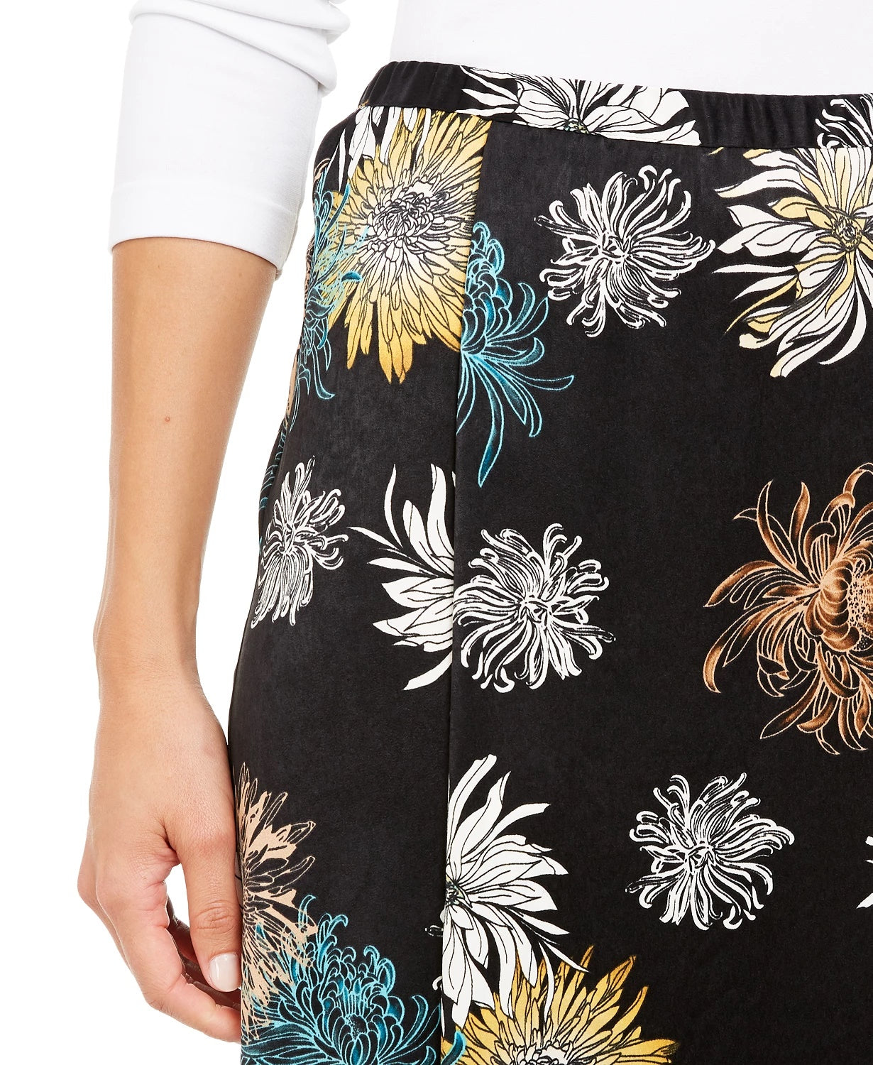 Saia envelope sintética com estampa floral Alfani feminina, preta, tamanho 8