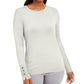 Suéter feminino JM Collection com punho de botão e gola redonda, tamanho grande, branco