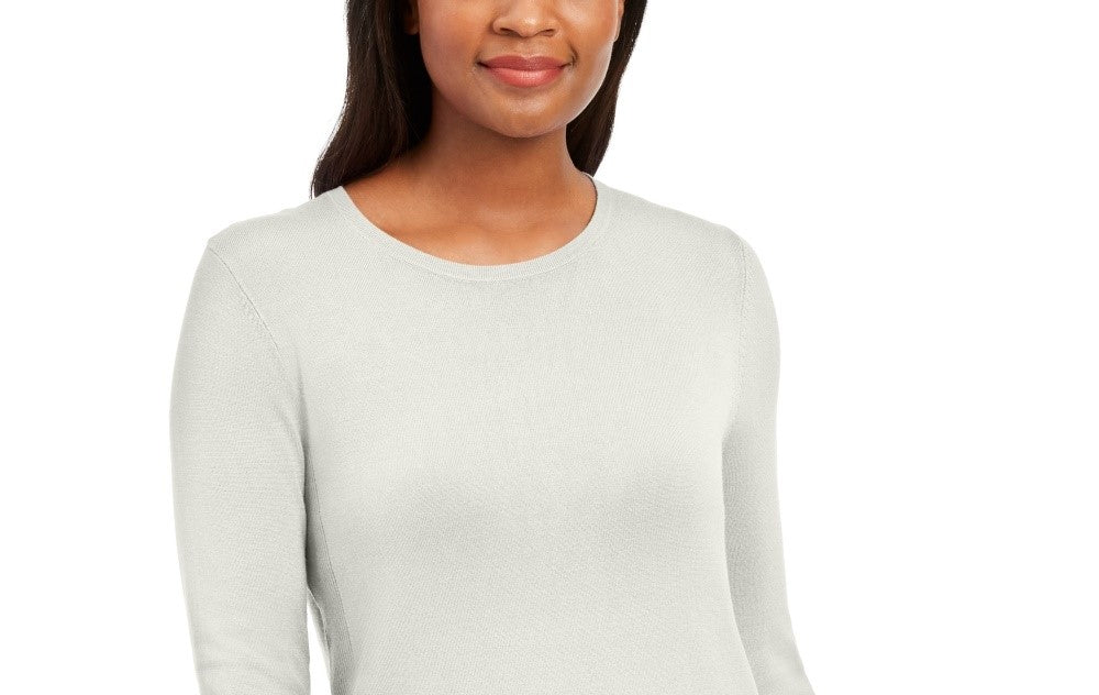 Suéter feminino JM Collection com punho de botão e gola redonda, tamanho grande, branco