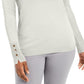 Suéter feminino JM Collection com punho de botão e gola redonda, tamanho grande, branco
