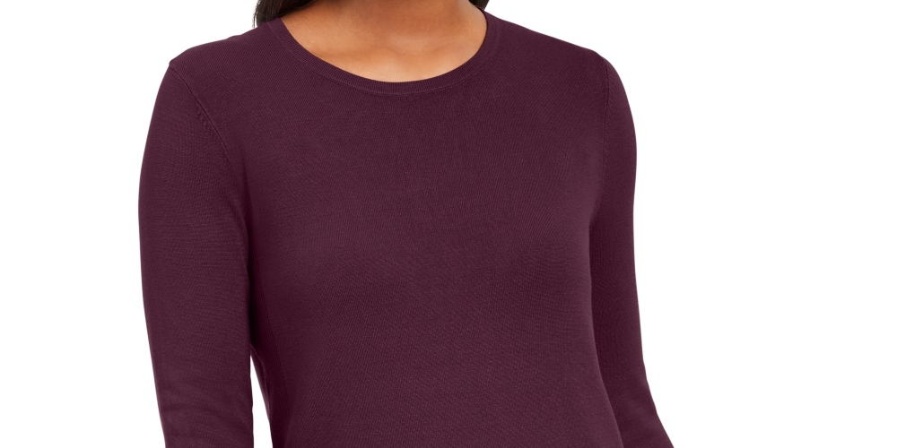 JM Women's Collection Suéter Petite com Punhos e Gola Redonda Roxo Escuro Tamanho Petite Grande