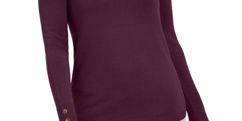JM Women's Collection Suéter Petite com Punhos e Gola Redonda Roxo Escuro Tamanho Petite Grande