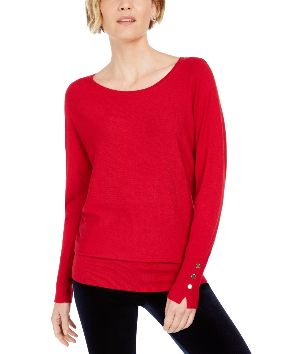 JM Collection Suéter Feminino com Manga Dolman e Tachas Vermelho Tamanho P