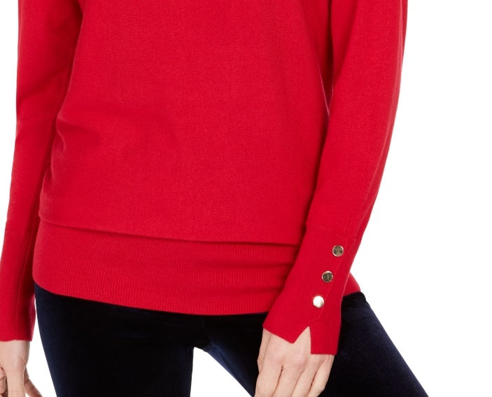 JM Collection Suéter Feminino com Manga Dolman e Tachas Vermelho Tamanho P