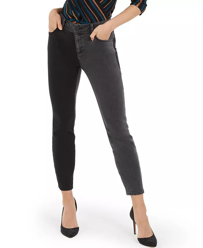 Calça jeans skinny feminina bicolor da INC International Concepts, preta, tamanho 6