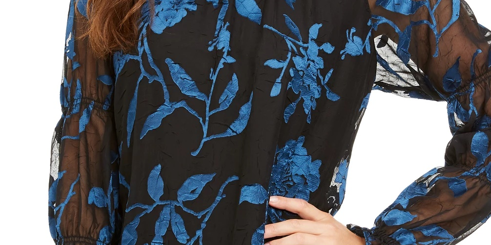 Blusa feminina Alfani Velvet Burnout com manga transparente, vermelha, tamanho X-G