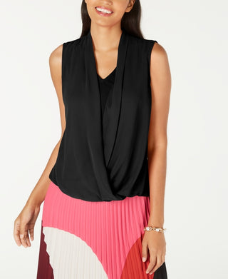 Blusa feminina Alfani sem mangas com frente drapeada, preta, tamanho pequeno médio