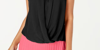 Blusa feminina Alfani sem mangas com frente drapeada, preta, tamanho pequeno médio