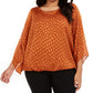 Blusa feminina Alfani Plus Size com estampa de manga anjo e bolhas, marrom, tamanho 1X