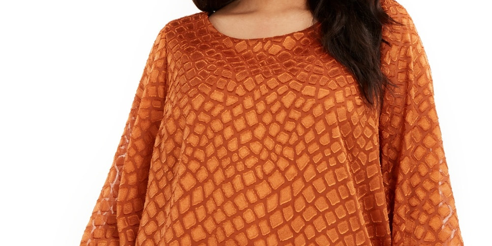 Blusa feminina Alfani Plus Size com estampa de manga anjo e bolhas, marrom, tamanho 1X