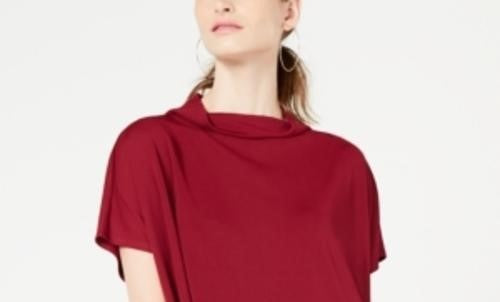 Blusa feminina Alfani com decote falso e manga curta, tamanho pequeno, vinho