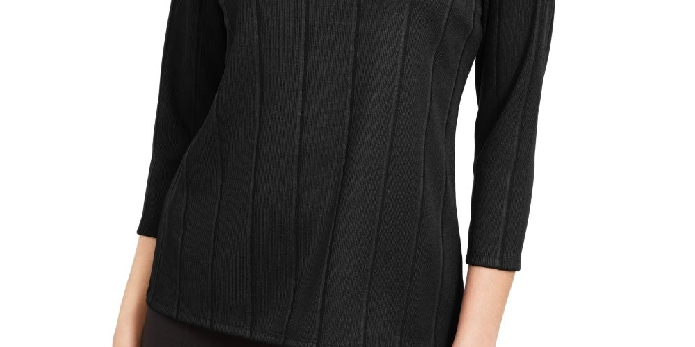 Blusa feminina Alfani com decote torcido e cor lisa, preta, tamanho pequeno médio