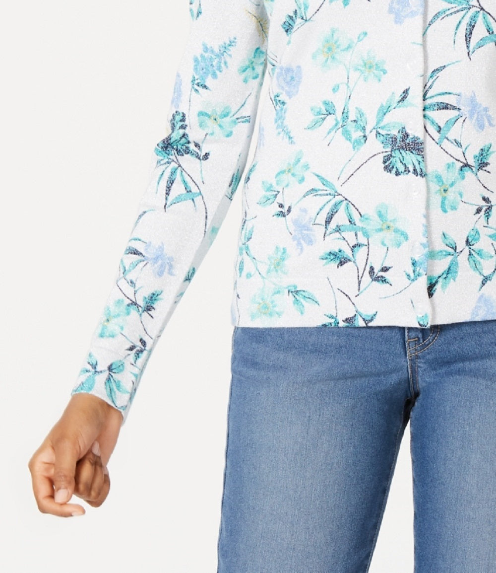 Cardigan feminino com estampa floral Charter Club, azul, tamanho médio