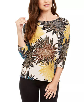 Blusa feminina Alfani com estampa de gola canoa, azul marinho, tamanho pequeno e pequeno