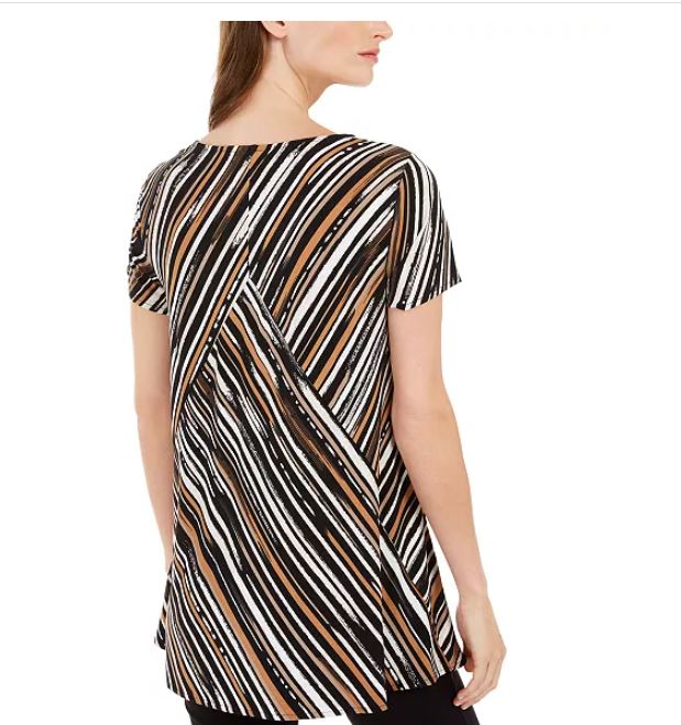 Blusa assimétrica listrada feminina Alfani, preta, tamanho X-S