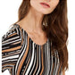 Blusa assimétrica listrada feminina Alfani, preta, tamanho X-S